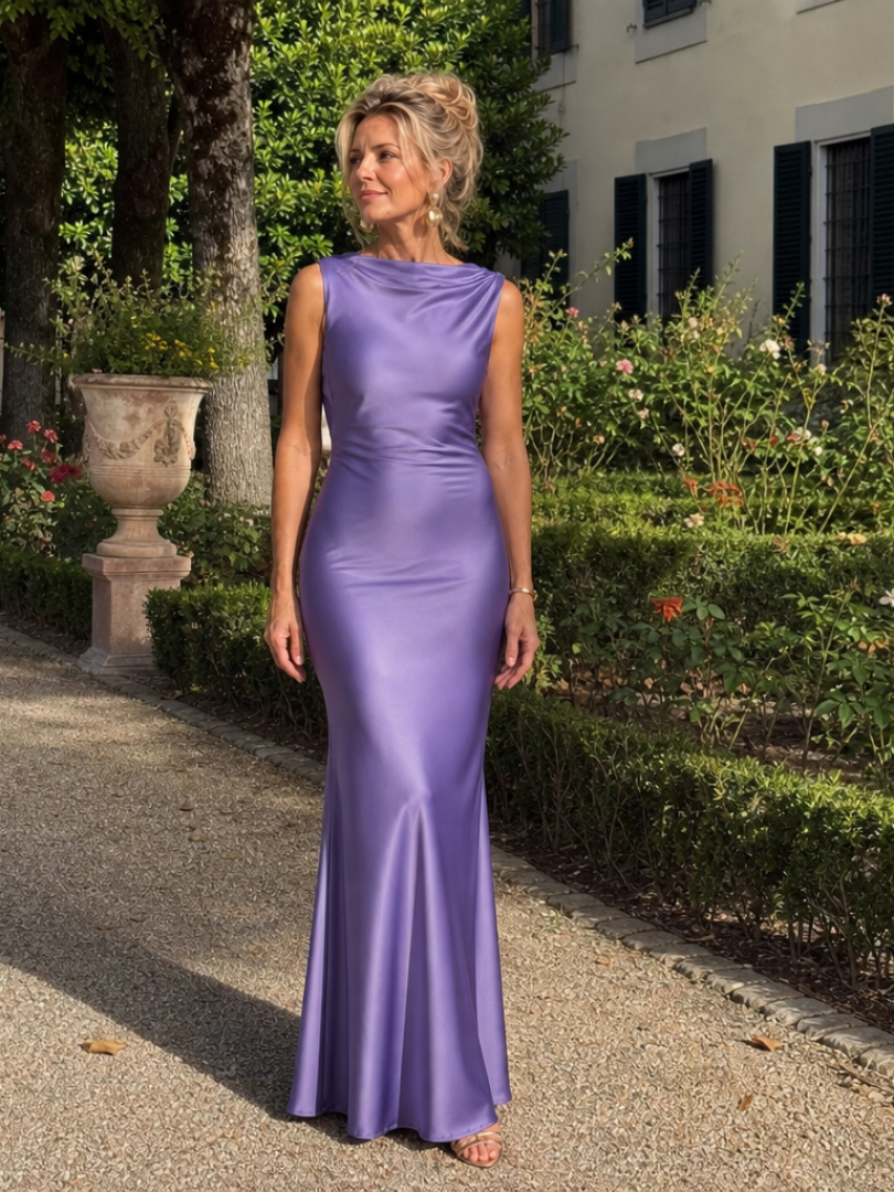 Talette | Sleeveless Boat Neck Fitted Maxi Dress