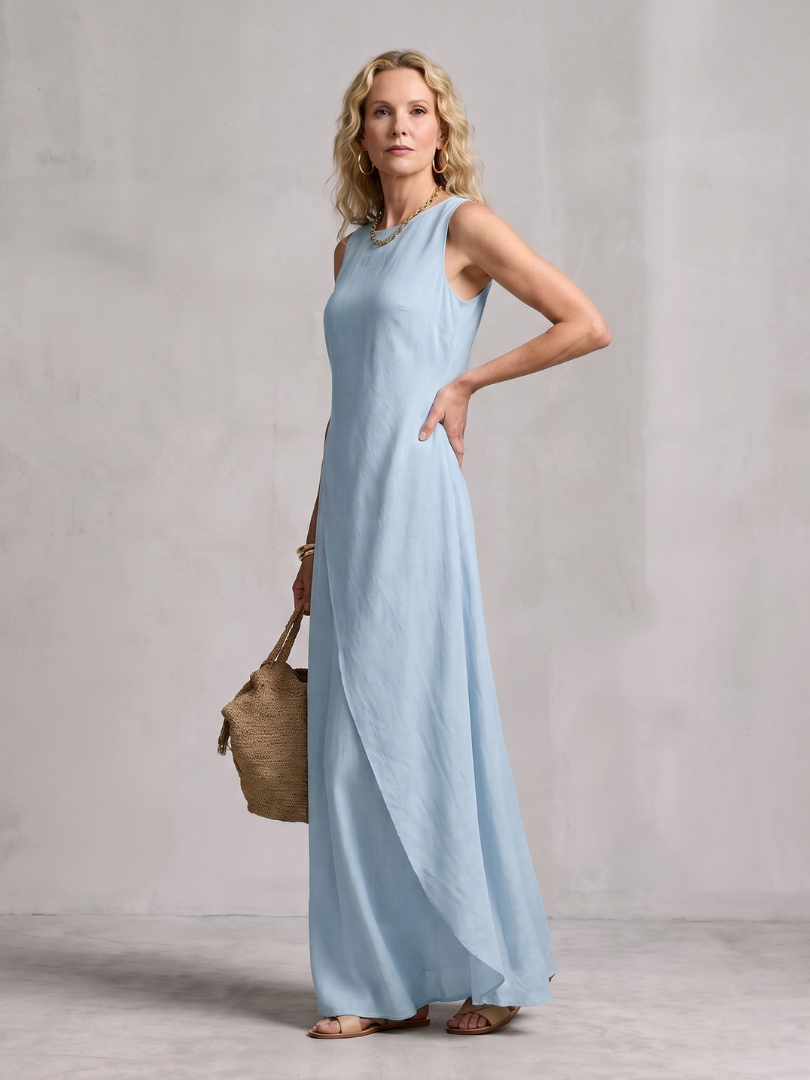 Corthea | Asymmetric Layered Round Neck Maxi Dress