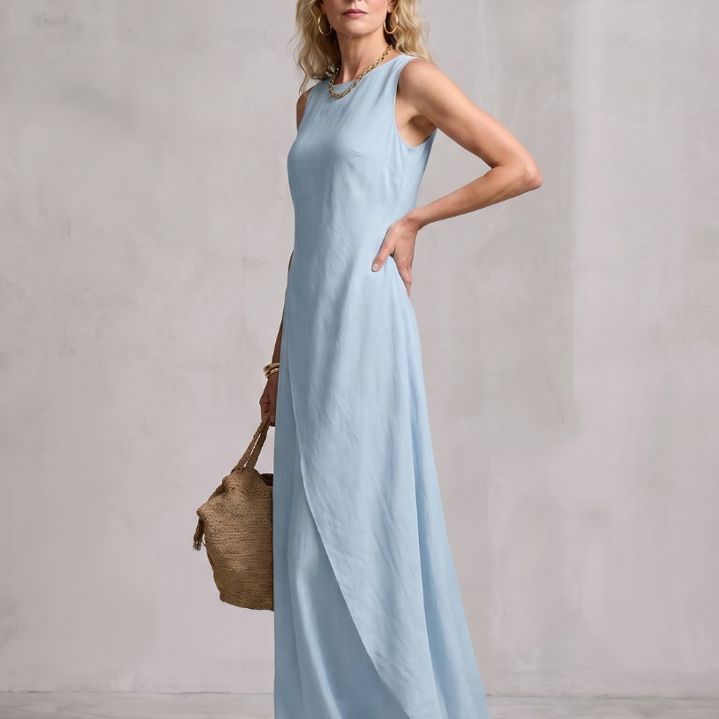 Corthea | Asymmetric Layered Round Neck Maxi Dress