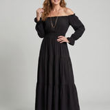 Sennarin | Off Shoulder Side Slit Midi Dress