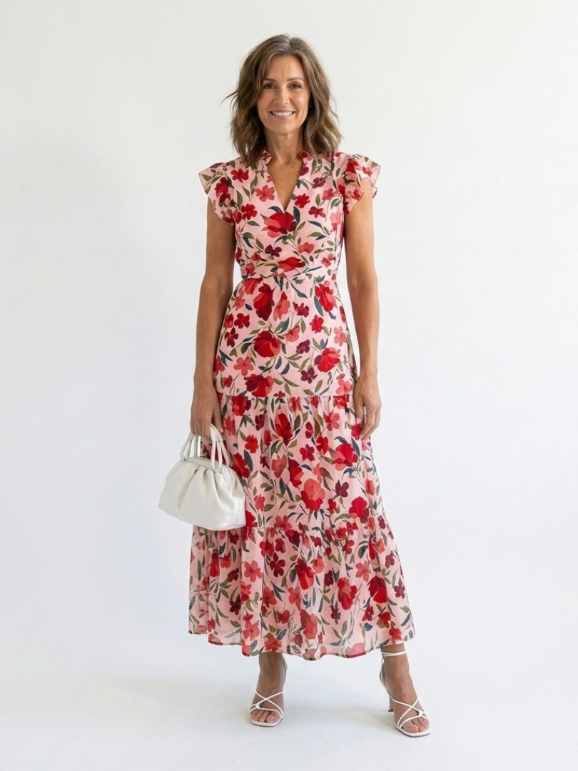 Corlette | Floral V-Neck Tiered Midi Dress