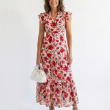 Corlette | Floral V-Neck Tiered Midi Dress