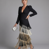 Milbeth | Long Sleeve Soft Fringe Skirt Midi Dress