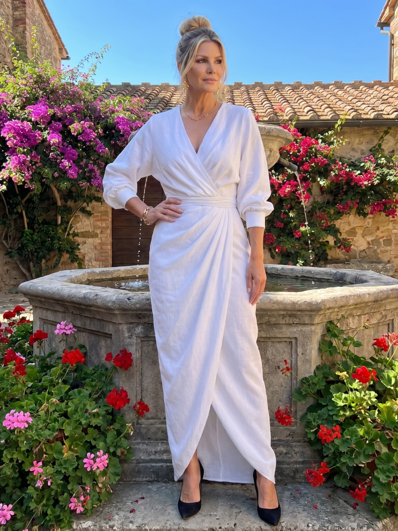 Senda | Long Sleeve Wrap Overlap Skirt Midi Dress
