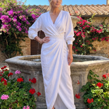 Senda | Long Sleeve Wrap Overlap Skirt Midi Dress