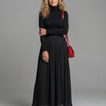 Velvia | Long Sleeve Turtleneck Defined Waist Midi Dress