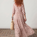 Teswen | Notch Neck Printed Long Sleeve Maxi Dress