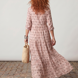 Teswen | Notch Neck Printed Long Sleeve Maxi Dress