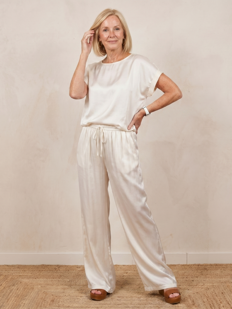 Beldra | Short Sleeve Drawstring Waist Pants Set