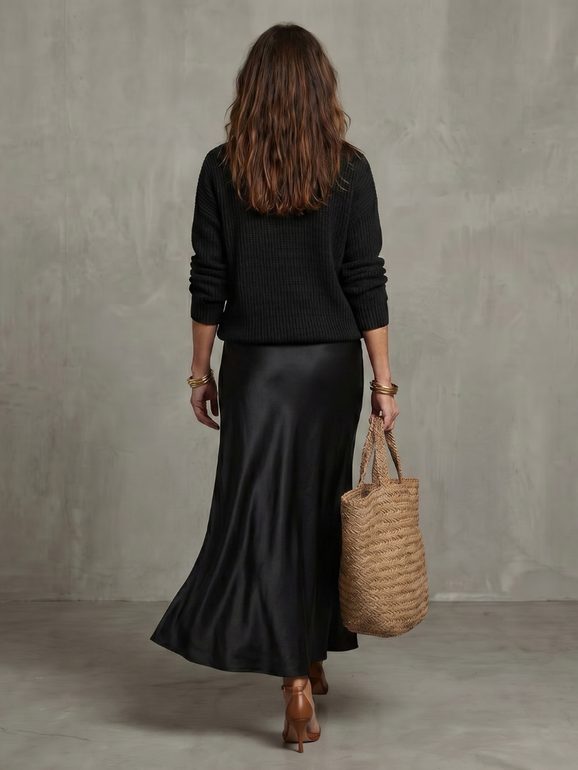 Lunwyn | Bias Fall Satin Skirt Knit Layer Set