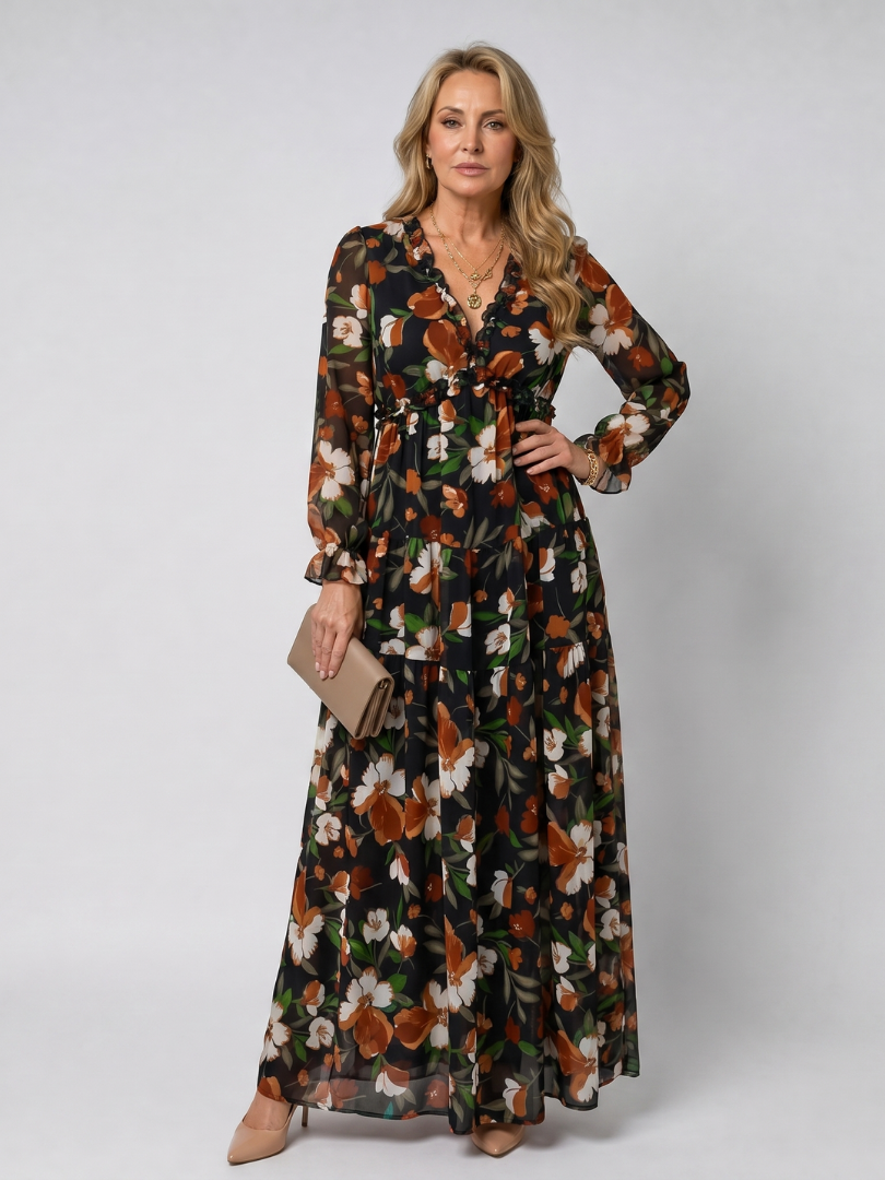 Tovawyn | Floral Print Long Sleeve Tiered Maxi Dress