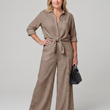 Veslora | Long Sleeve Tie Front Top And Wide Leg Pants Set