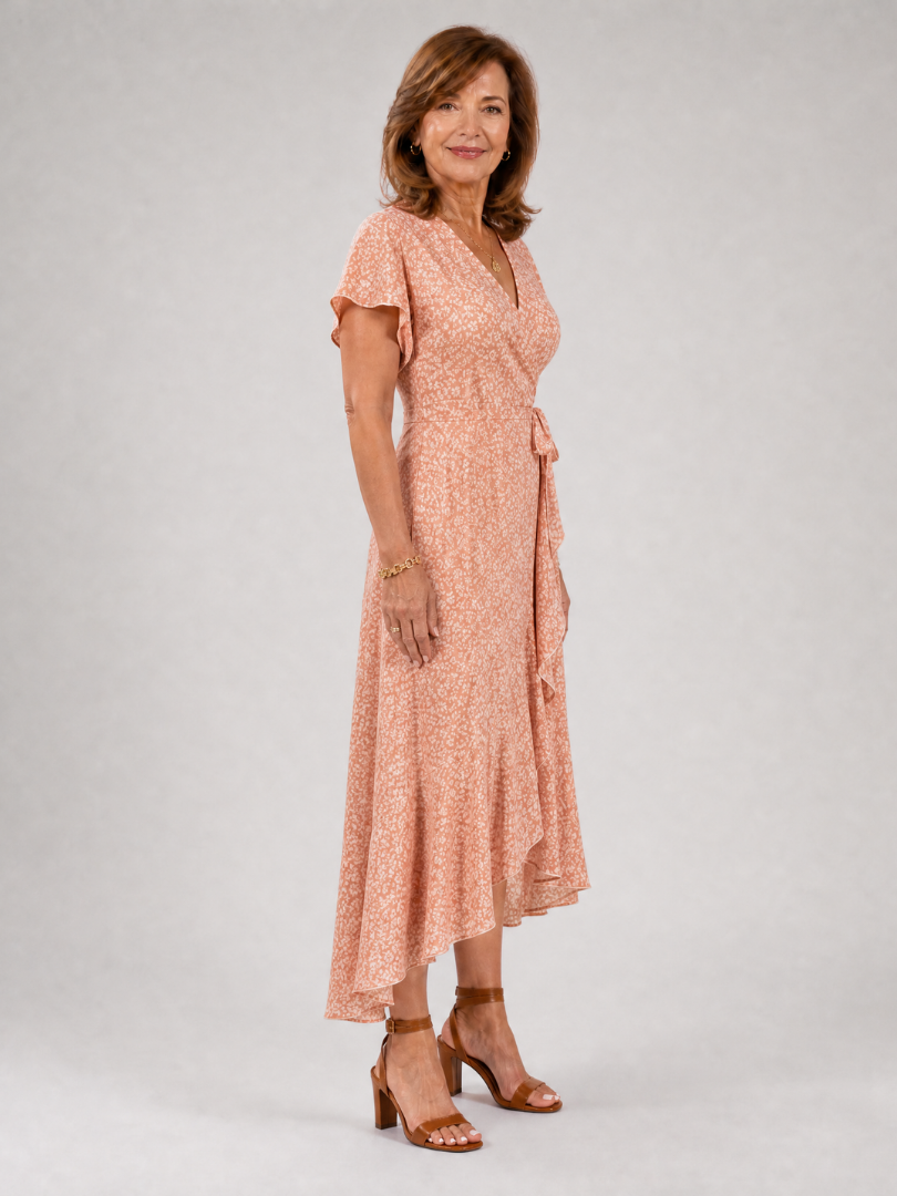 Vallette | Floral Wrap Ruffle Midi Dress