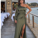 Julna | One Shoulder Draped Slit Maxi Dress