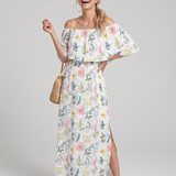 Orlalia | Off Shoulder Soft Floral Print Midi Dress