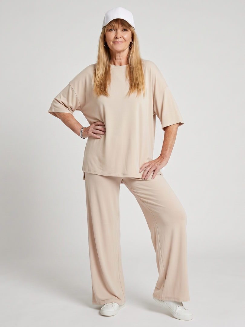 Belndra | Short Sleeve Oversized Top And Wide Leg Pants Set