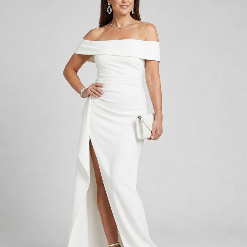 Kalrin | Off Shoulder High Side Slit Maxi Dress