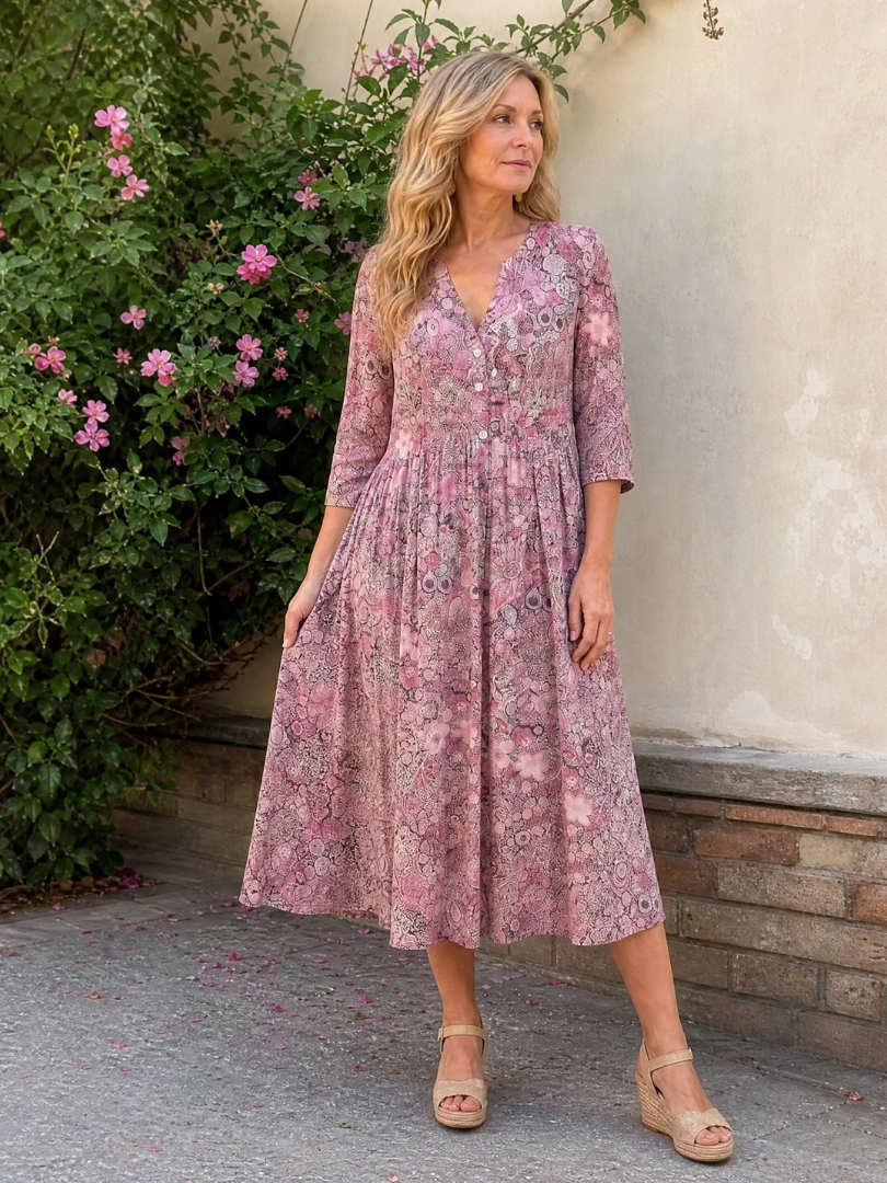 Daline | Vintage Front Three Quarter Sleeve Midi Dress