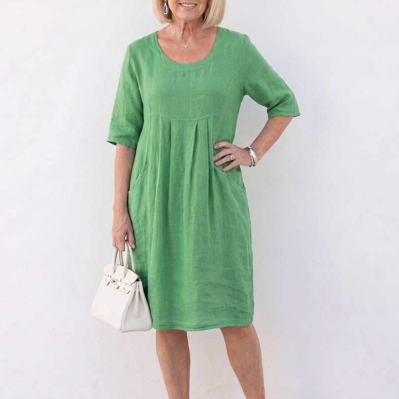 Linnthea | Gathered Front Half Sleeve Knee Length Dress