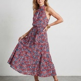 Tesdra | High Neck Floral Tiered Midi Dress