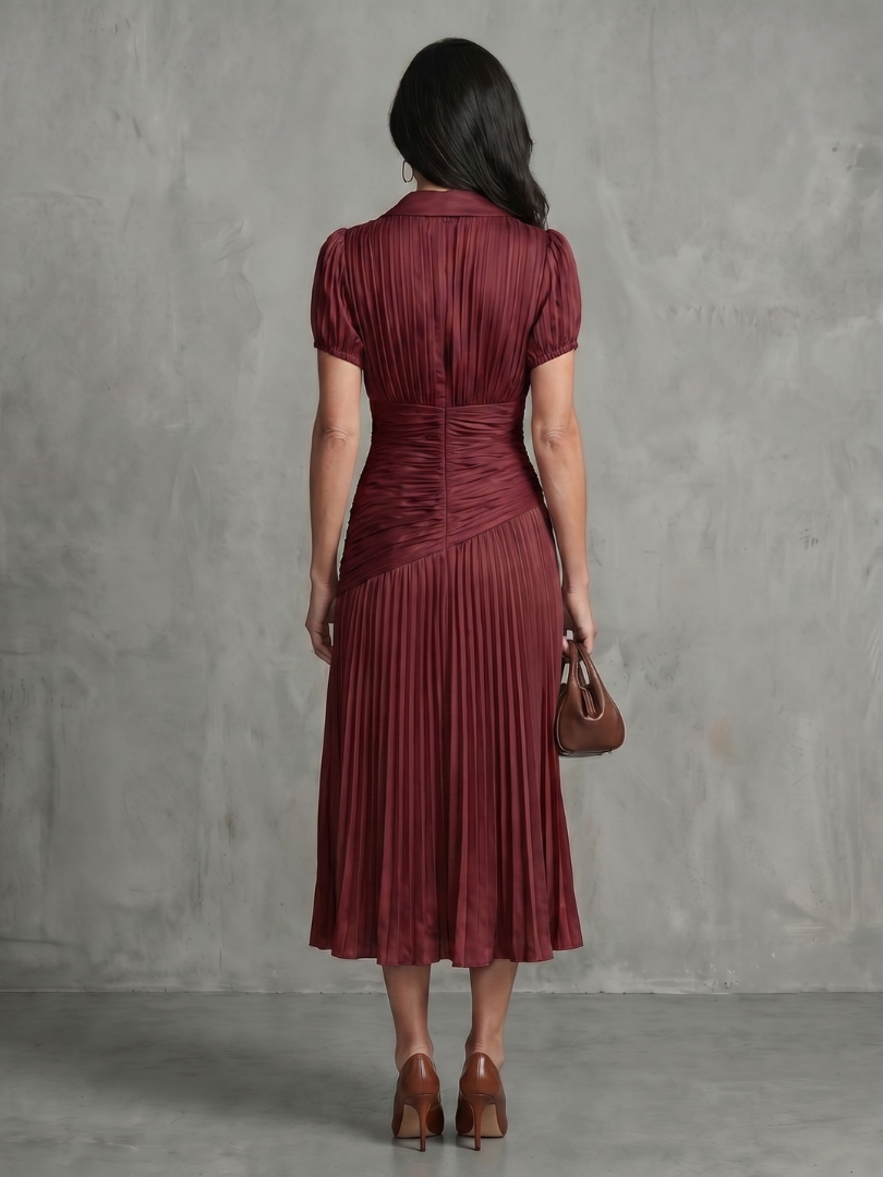 Mirna | Pleated Waistline Stripe Midi Dress