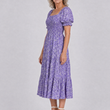 Serrina | Floral Smocked Square Neck Midi Dress