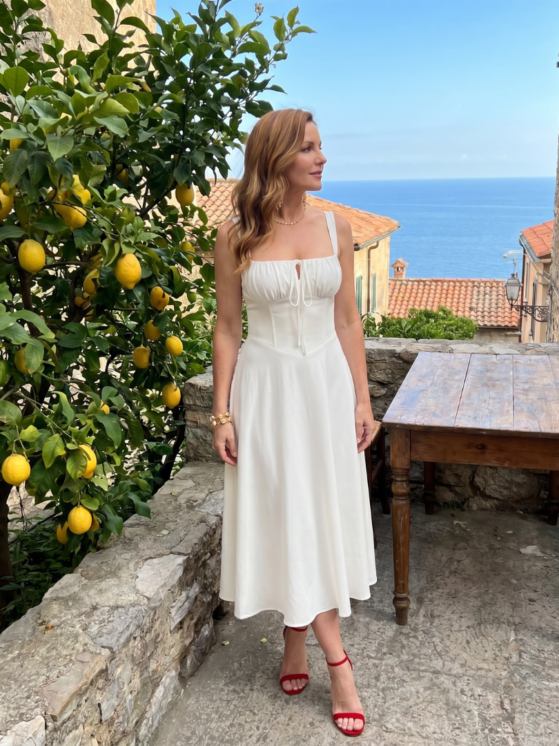 Kalwynne | Spaghetti Strap Ruched Bodice Midi Dress