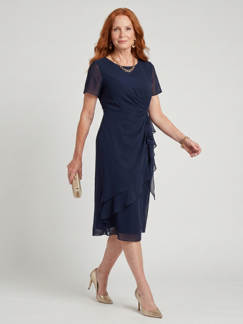 Callassa | Short Sleeve Layered Hem Midi Dress