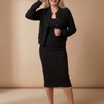 Lilara | Button Front Cropped Jacket Midi Dress Set