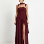 Fleurbelle | Cutout Neck Pleated Slit Maxi Dress
