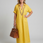 Kalthea | Short Sleeve V Neck  Embroidered Detail Midi Dress