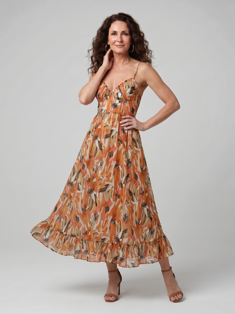 Marwyn | Spaghetti Strap Abstract Print Midi Dress