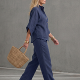 Frebeth | Button Front Relaxed Tunic Trouser Set
