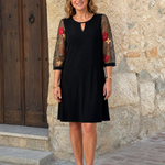Casvia | Embroidered Mesh Sleeve Mini Dress