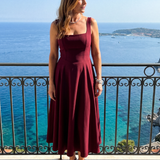 Dalbelle | Sleeveless Square Neck Flared Skirt Midi Dress
