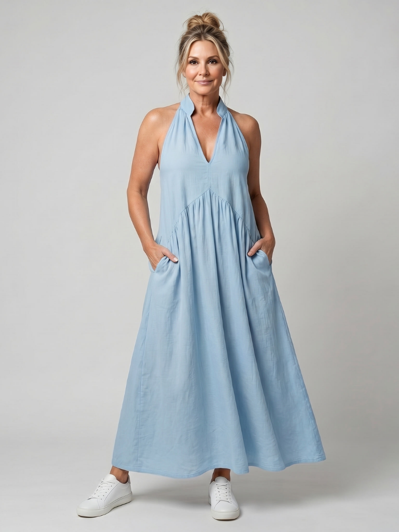 Elibelle | Halter Neck Relaxed Flowing Silhouette Midi Dress
