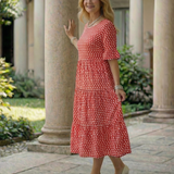 Thalwynne | Polka Dot Tiered Midi Dress Short Sleeve