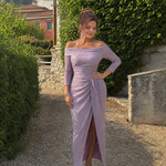 Taliabelle | Off Shoulder Ruched Slit Midi Dress