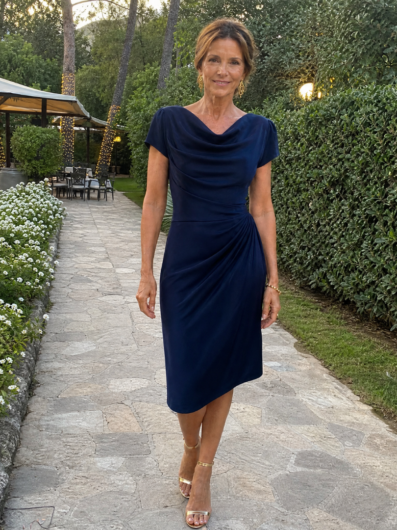 Elila | Draped Cap Sleeve Midi Dress