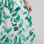 Larette | Puff Sleeve V Neck Abstract Print Midi Dress