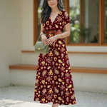 Tamsinna | Elegant Floral V-Neck Midi Dress