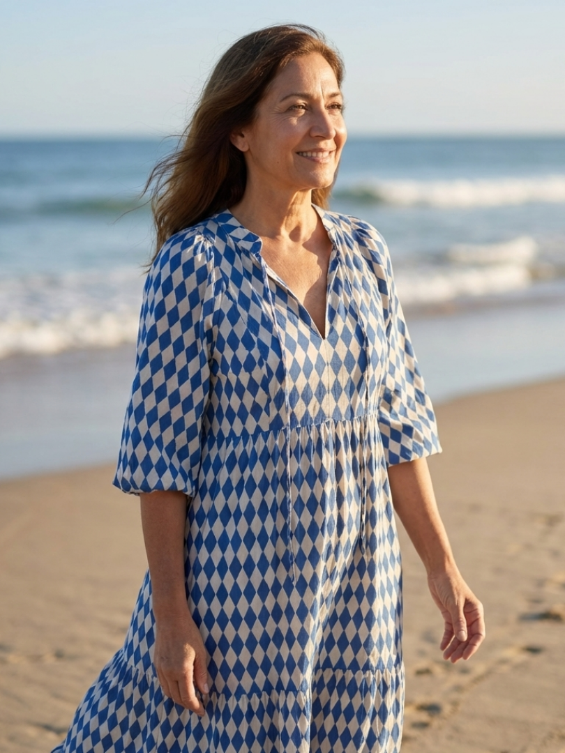 Deldra | Diamond Print Tiered Midi Dress