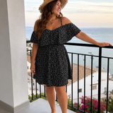 Lilana | Cold Shoulder Ruffle Overlay Knee Length Dress