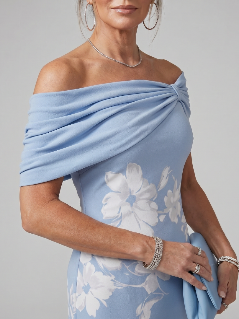 Sabwynne | Off Shoulder Draped Neckline Midi Dress