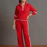 Della | Zip Neck Long Sleeve Side Stripe Leg Pants Set