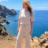 Wilnia | Short Sleeve Drawstring Waist And Straight Leg Pants Set