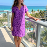 Merine | Leaf Print V Neck Knee Length Dress