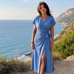 Romilia | Short Sleeve Wrap Tie Midi Dress