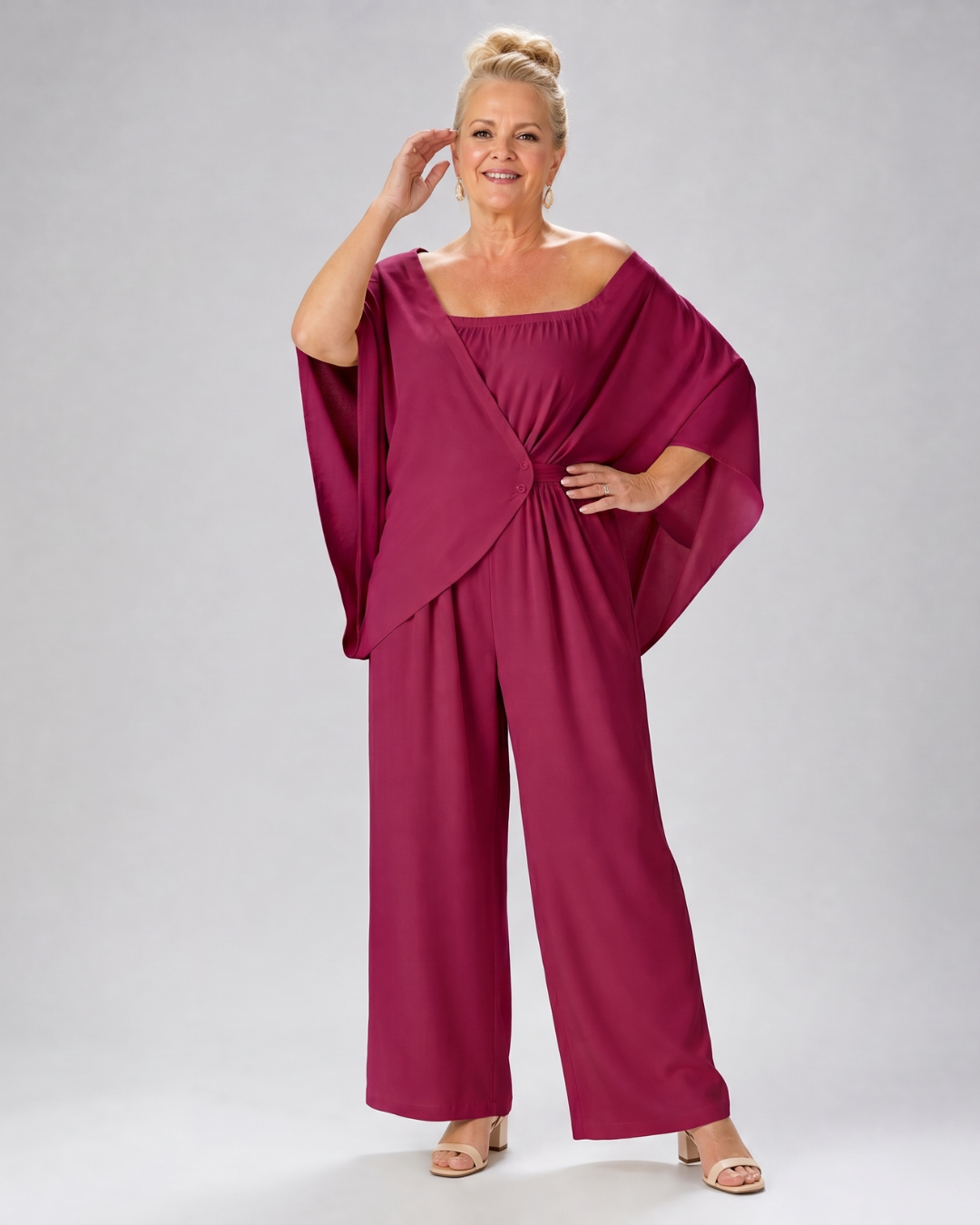 Nevsia | Draped Off Shoulder Top And Wide Leg Pants Set