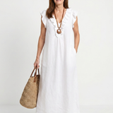 Briabeth | Ruffle Trim Sleeveless Neck Midi Dress